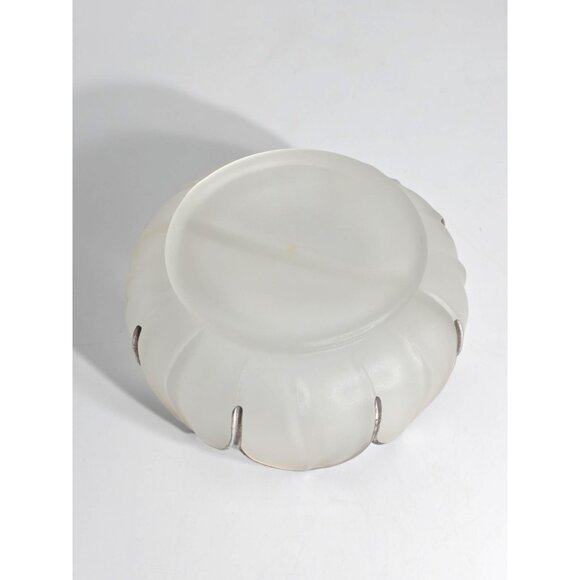 Frosted Glass Lotus Serving Bowl Plate Spoons With Silver-Toned Trim Vintage - Picture 7 of 12